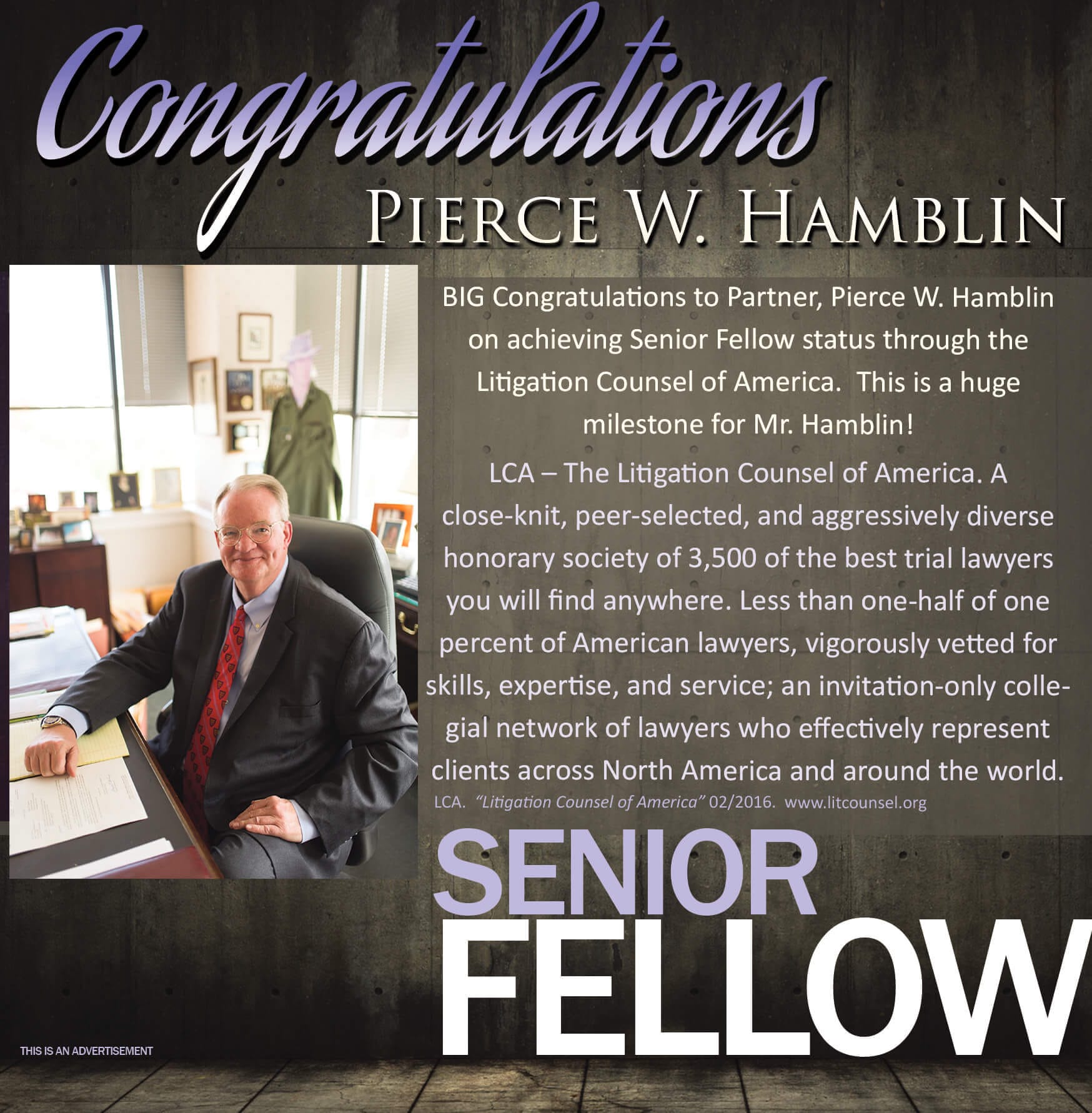 Congratulations Pierce W. Hamblin