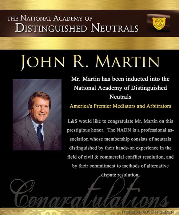 John R. Martin | National Academy of Distinguished Neutrals - America's Premier Mediators and Arbitrators