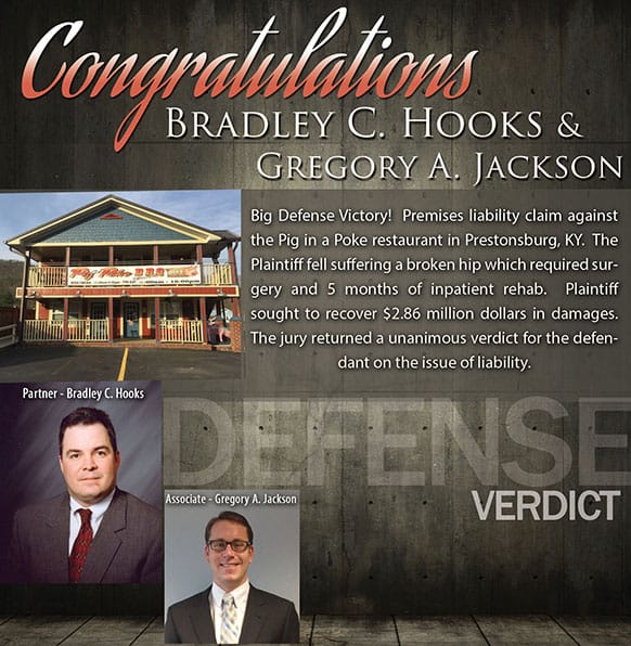 Congratulations Bradley C. Hooks Gregory A. Jackson | Defense Verdict