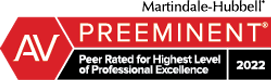 Martindale Hubbell | AV | Preeminent | Peer Rated For Highest Level Of professional Excellence | 2022